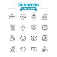 Business linear icons set Thin outline signs Vector