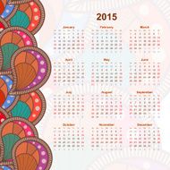 Calendar with flower design doodle 2015 Ethno Vector