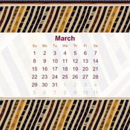 Calendar designed in the style of Tribal 2015 March Ethno
