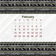 Calendar designed in the style of Tribal 2015 February Ethno