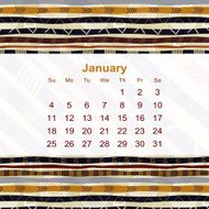 Calendar designed in the style of Tribal 2015 January Ethno