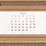 Calendar designed in the style of Tribal 2015 April Ethno