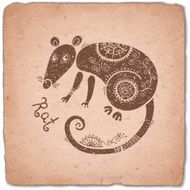 Rat Chinese Zodiac Sign Horoscope Vintage Card