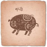 Pig Chinese Zodiac Sign Horoscope Vintage Card