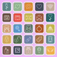 Valentine&#039;s day line flat icons on pink background