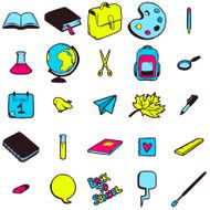 Set of school elements colorful hand drawn icons