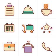 Icons Style Hotel and Services with White Background