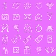 Valentine&#039;s day line icons on pink background