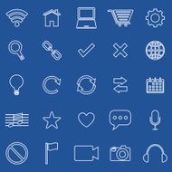 Web line icons on blue background