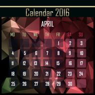 Geometrical polygonal 2016 calendar design for april month