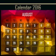 Geometrical polygonal 2016 calendar design for august month