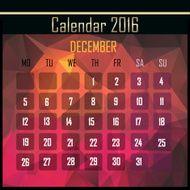 Geometrical polygonal 2016 calendar design for december month