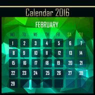 Geometrical polygonal 2016 calendar design for february month