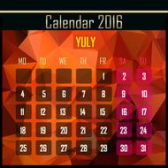 Geometrical polygonal 2016 calendar design for july month