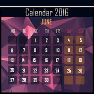 Geometrical polygonal 2016 calendar design for june month