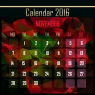 Geometrical polygonal 2016 calendar design for november month