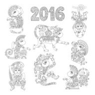 set of line art authentic decorative monkey - chinese zodiac
