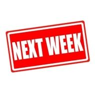 Next week white stamp text on red backgroud