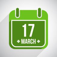 Saint Patrick&#039;s day flat calendar icon with long shadow