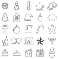 Winter line icons on white background