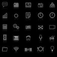 Application line icons with reflect on black