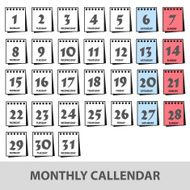 monthly wall calendars with days icons set eps10