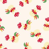 Chinese Zodiac rooster cartoon seamless pattern background