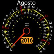 year calendar speedometer car in Spanish August Vector