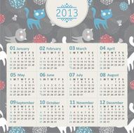 Vector calendar 2013 with funny cats and flowers