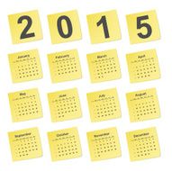 Vector simple calendar 2015 year on yellow stick notes