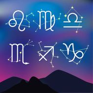 Astrological signs Night mountain landscape