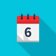 Flat calendar icon Date and time background Number 6