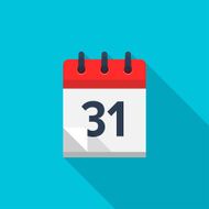 Flat calendar icon Date and time background Number 31