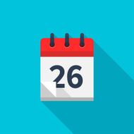 Flat calendar icon Date and time background Number 26