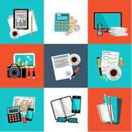 Flat vector set of office things equipment objects