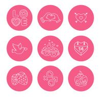 St Valentine Day icons thin line style flat design