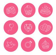 St Valentine Day icons thin line style flat design N2