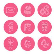 St Valentine Day icons thin line style flat design N3