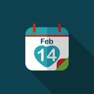 Valentine&#039;s Day February fourteen flat icon with long shadow eps N7