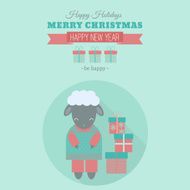 New Year card with sheep in flat