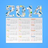 Calendar 2014 in a flat style Vector