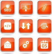 SEO Internet Sign Square Vector Orange Icon Design Set 6 N9