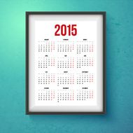 Calender for year 2015 Realistic photo frame on the wall