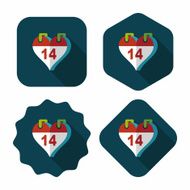 Valentine&#039;s Day February fourteen flat icon with long shadow eps N14