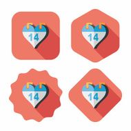 Valentine&#039;s Day February fourteen flat icon with long shadow eps N15