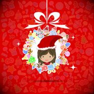 Vector girl santa christmas tree icon N2