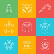 christmas outline icon set on colored back