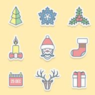 various christmas outline labels icons set