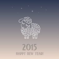 New year card with a sheep - symbol of 2015