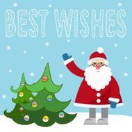 funny cartoon winter holidays greeting card with Santa and wishes